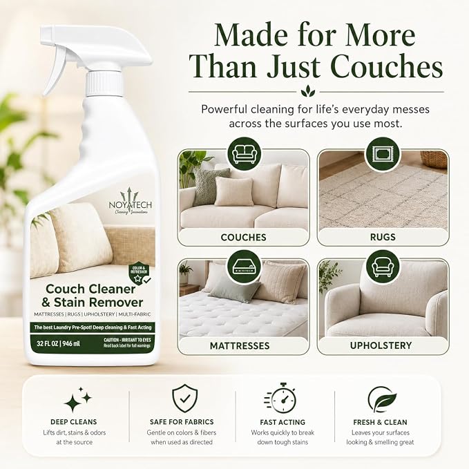 NOYATECH Couch Stain Remover and Mop Soap Floor Cleaner Bundle, Pet Safe