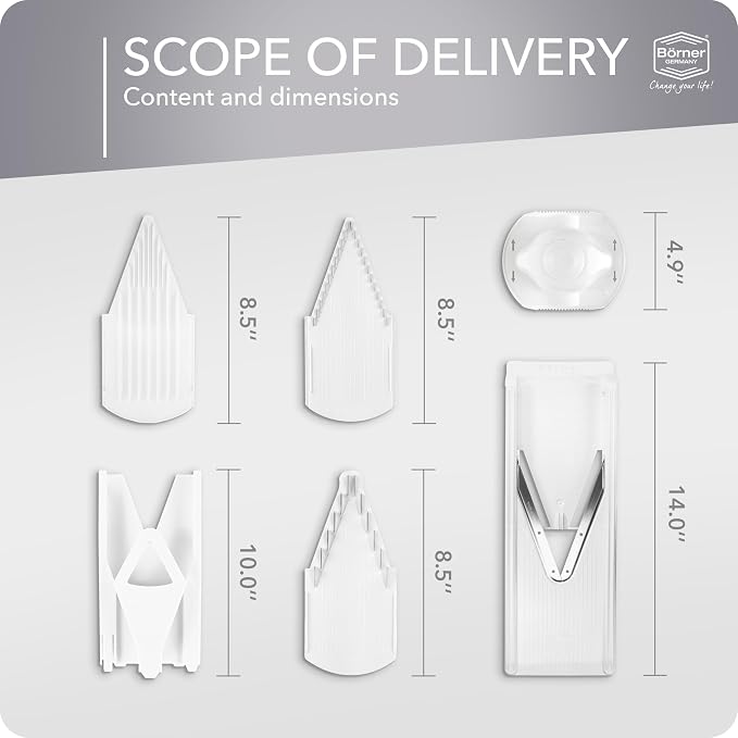 Mandoline Food Slicer Börner V3 (Starter Set) by Reston Lloyd • V-Slicer with Blade Storage & Safety Food Holder • Made in Germany • Fruit & Vegetable Chopper • Multiple Settings: White