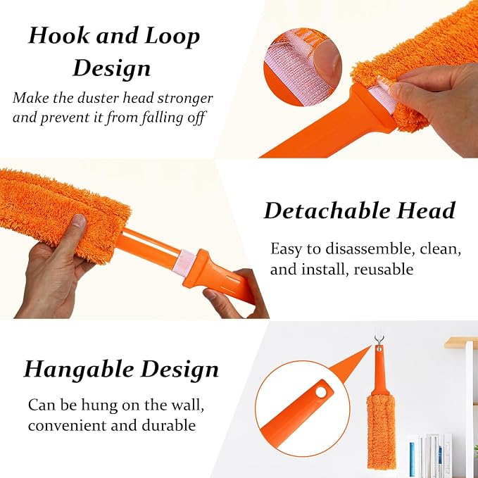 4 Pack 15 inch Reuseable Microfiber Feather Duster, Blind Duster, Gap Duster, Removable and Washable Head, Cleaning Tool for Window, Blind, Car, Wall, Dead Corner Gap, Furniture, Sofa, Screen