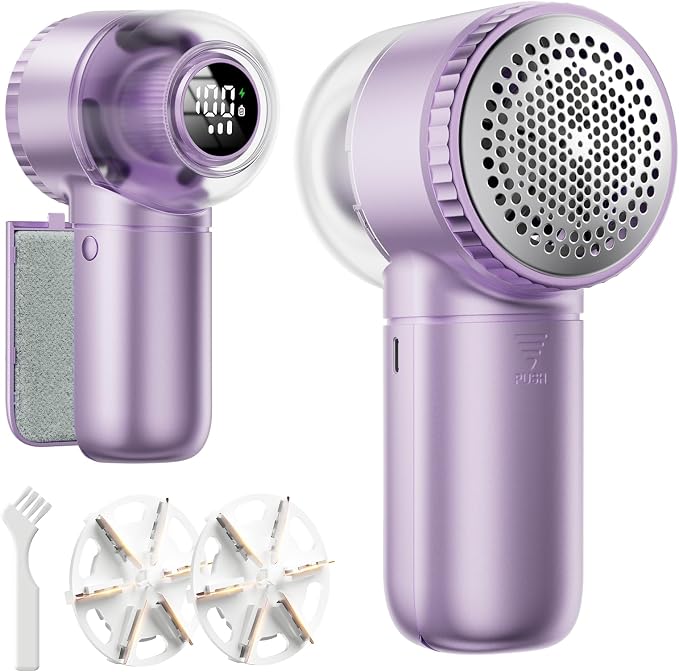 X-Large Fabric Shaver with Lint Brush, Rechargeable Lint Shaver with Digital Display, 3-Speeds, 6-Leaf Blades, 1200mAh Electric Lint Remover Sweater Shaver for Removing Fuzz and Pill