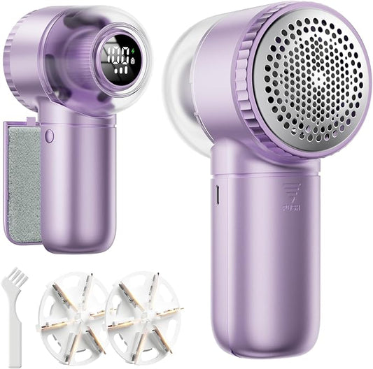 X-Large Fabric Shaver with Lint Brush, Rechargeable Lint Shaver with Digital Display, 3-Speeds, 6-Leaf Blades, 1200mAh Electric Lint Remover Sweater Shaver for Removing Fuzz and Pill