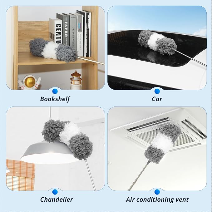 ZZ LAZYCOTTAGE Microfiber Feather Duster for High Reach, Lightweight Ceiling Fan Cleaner, 91.5" Telescopic Pole, Cobweb Duster with Extension Pole for Home & Car
