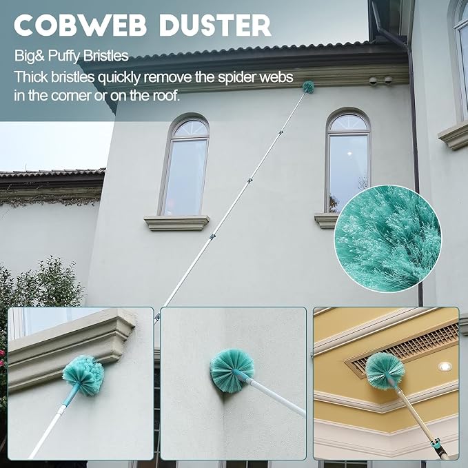 TelesPro 36 Foot High-Reach Duster Kit with 7-30FT Extendable Pole - High Ceiling Duster Cleaning Kit with Telescopic Pole,Cobweb Duster, Chenille Ceiling Fan Duster, Microfiber Feather Duster