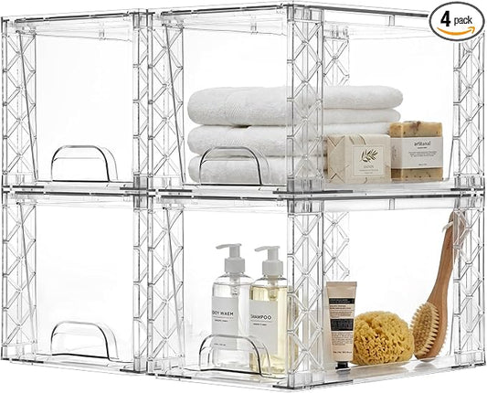 Stackable Storage Drawers 4 Pack 7in Under Bathroom Sink Organizer Boxes