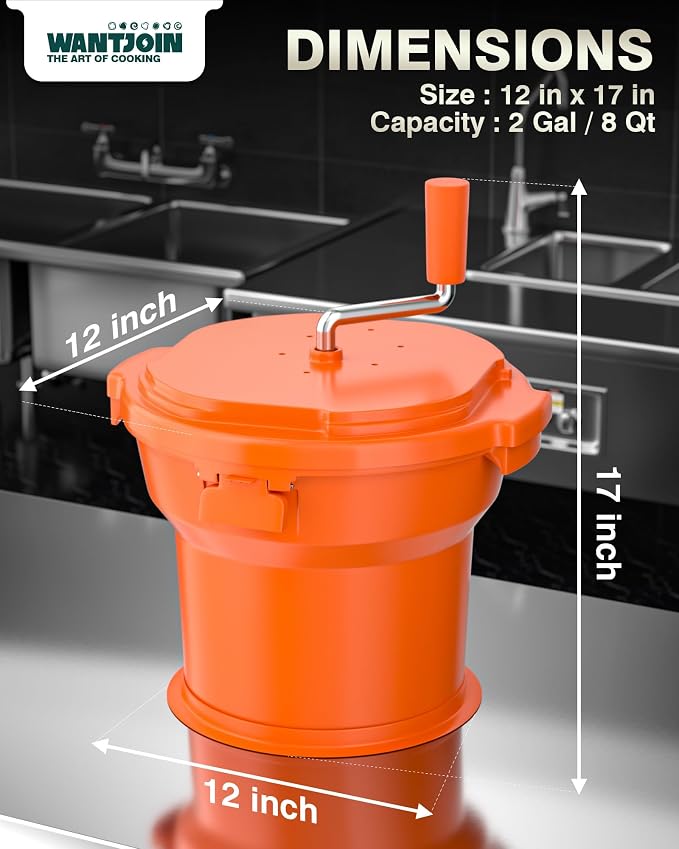 WantJoin Commercial Salad Spinner - 2 Gallon Salad Dryer w/Silicone Anti-slip Mat & Draining Hose, 8Qt Manual Salad Spinner for 3 Heads of Lettuce Spinner Large for Catering
