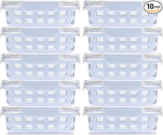 Ello Duraglass 3.4 Cup Meal Prep Sets 10Pc- Glass Food Storage Container with Silicone Sleeve and Airtight BPA-Free Plastic Lids,Dishwasher,Microwave,and Freezer Safe,Halogen Blue,5 Count (Pack of 2)