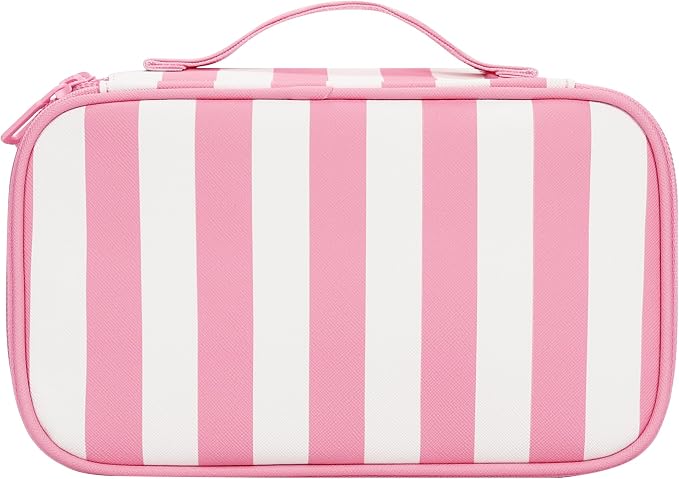 Relavel Travel Makeup Bag, Small Floral Cosmetic Bag with Makeup Brush Compartment, Portable Makeup Pouch for Women, Double Layer Makeup Organizer Bag Cute Toiletry Bag, Wide Strip