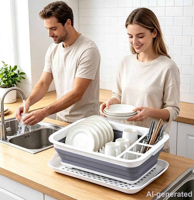 Dish Drying Rack Collapsible Dish Drying Rack Portable Dinnerware Drainer Organizer for Kitchen RV Campers Travel Trailers Space Saving Kitchen Storage Rack Tray Camper Must Haves