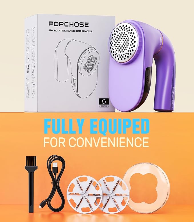 POPCHOSE Fabric Lint Shaver, 6-Leaf Blades & 2 Speed, 2000mAh Rechargeable | Lint Remover for Clothes, Sweater Shavers to Remove Pilling, Electric Lint Remover for Couch, Furniture, Fuzz