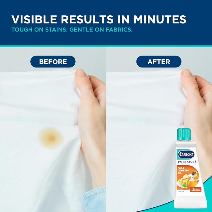 Carbona Stain Devils® #5 | Fat & Cooking Oil | Professional Strength Laundry Stain Remover | Multi-Fabric Cleaner | Safe Formula | 1.7 Fl Oz, 3 Pack