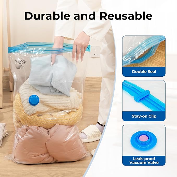 ETENWOLF 10 Large Vacuum Storage Bags for Travel with Wireless Pump | Vacuum Seal Bags for Clothing Travel, Compression Packing Bags for Clothes and Blankets, Space Saver Bags in Carry-On Sizes