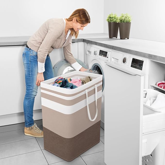 StorageRight Laundry Basket Hamper, 125L Collapsible Clothes Storage, Khaki | Freestanding Clothes Hampers, Foldable design, with Easy Carry Handles, For Laundry, Bedroom, Dorm, Clothing, Towels, Toys