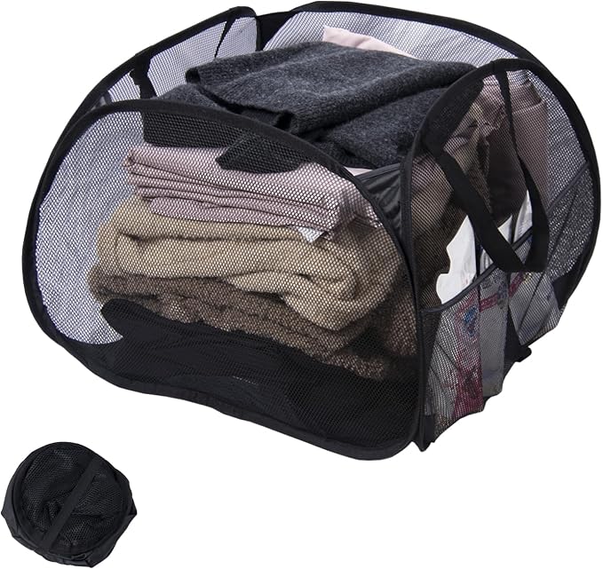 Collapsible Laundry Basket, 90L Mesh Pop-up Hamper with Handles | Foldable Storage Clothes Bag for Laundry, Bathroom, Dorm, Travel, Camping, Space-saving, Black