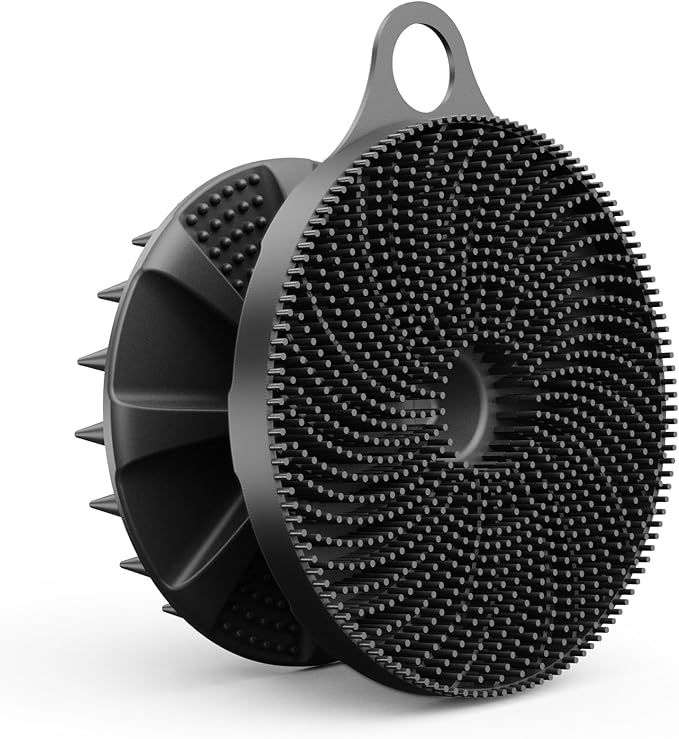 2 in 1 Shower Brush, BEAUTAIL Silicone Body Scrubber & Scalp Massager | Dual-Sided Bath Brush for Deep Cleansing & Dandruff Removal, Gentle Exfoliator for Sensitive Skin, Women, Men & Kids (Black)