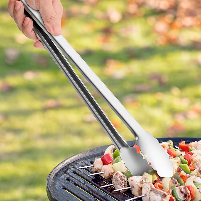 Grill Tongs - 17 Inch Extra Long BBQ Tongs, Heat Resistant Stainless Steel Kitchen Tong, Heavy Duty Metal Locking Tong for Cooking, Grilling, BBQ/Barbecue, Food (All Metal - 17")