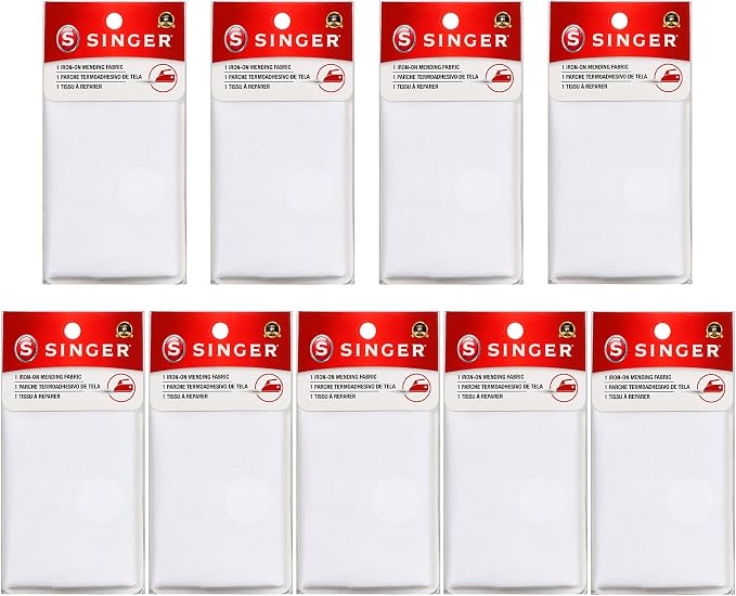 Iron-On Mending Fabric, 7-Inch x 16-Inch Patch for Mending Clothes, White (Nine-Pack)