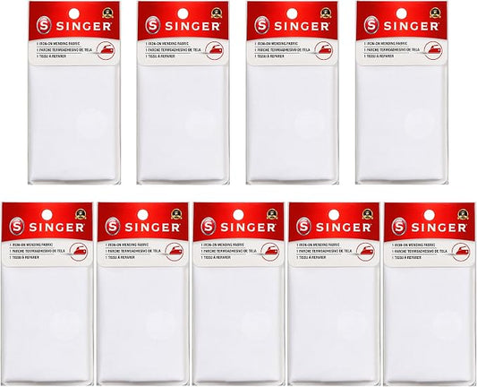 Iron-On Mending Fabric, 7-Inch x 16-Inch Patch for Mending Clothes, White (Nine-Pack)