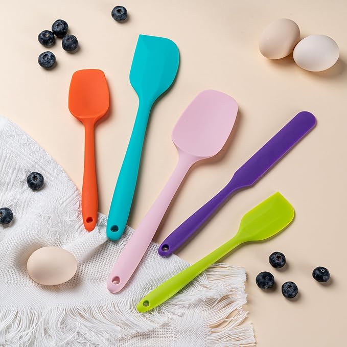 Silicone Spatula Set, 5 Piece Food Grade Rubber Spatulas for Baking, Cooking, and Mixing High Heat Resistant Non Stick Dishwasher Safe BPA-Free (RED)