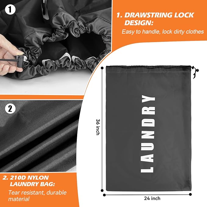 Heavy Duty Laundry Bag with Strap,2 Pack Travel Laundry Bags for Dirty Clothes,24" x 36" Large Laundry Bag for Traveling,Camping,Dorm (Black+ Gray)