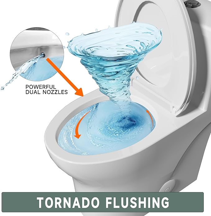 Elongated Modern Tall Toilet 17 Inch Chair Height Seat 17.3", Powerful Tornado Flush One Piece Dual Flush 1.0/1.28 GPF, ADA High Skirted Toilet for Bathroom, Comfort Bowl Heigh 16.5", White