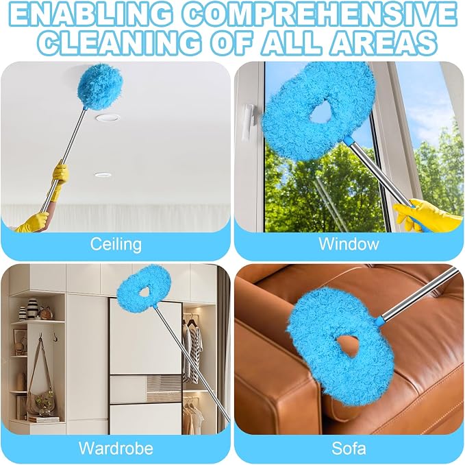 Eunice 13-50 Inches Ceiling Fan Duster with Extension Pole | Extendable Microfiber Cleaning Brush for High Ceiling, Blades, Cobwebs, Adjustable Dusting Tool for Home,Window,Door(Blue)