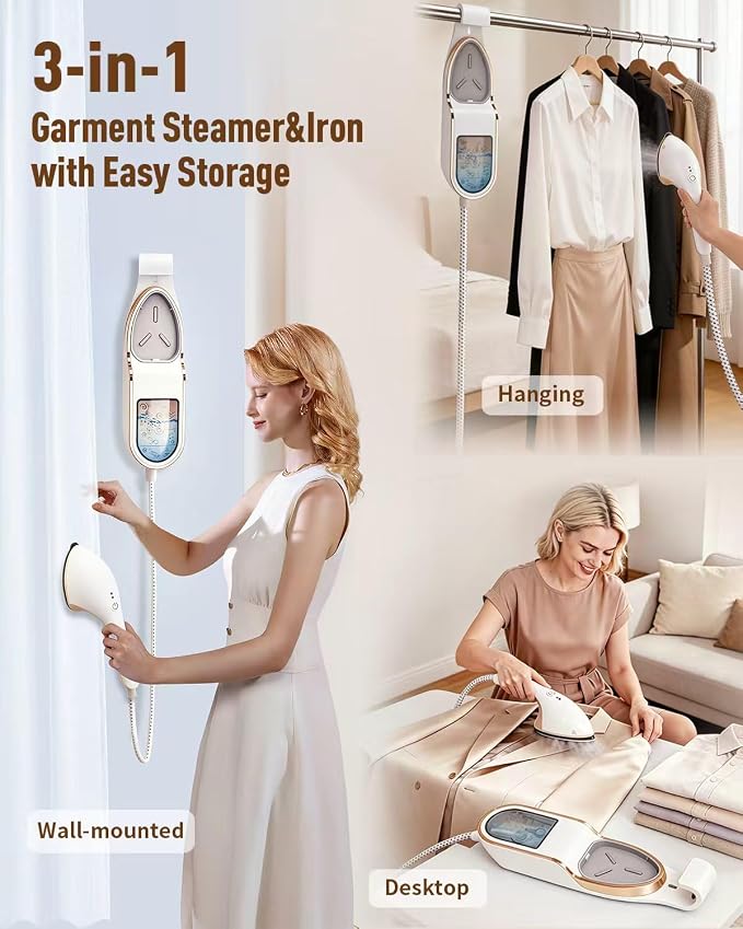 3-in-1 Steamer for Clothes, 1500W Leak-Proof, 330ml | 1500W, 30s Fast Heat-Up, Includes Heat-Resistant Glove & Brush, For Home & Closet Use, 120V
