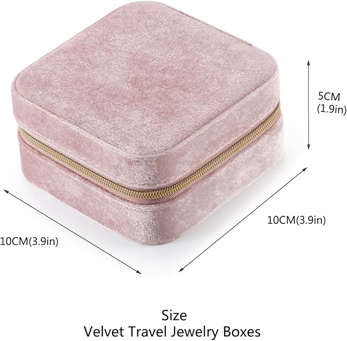 TRODANCE Plush Velvet Travel Jewelry Case Organizer, Small Travel Jewelry Box,Portable Jewelry Box Travel Mini Organizer Portable Display Storage Box For Rings Earrings Necklaces (Pink)