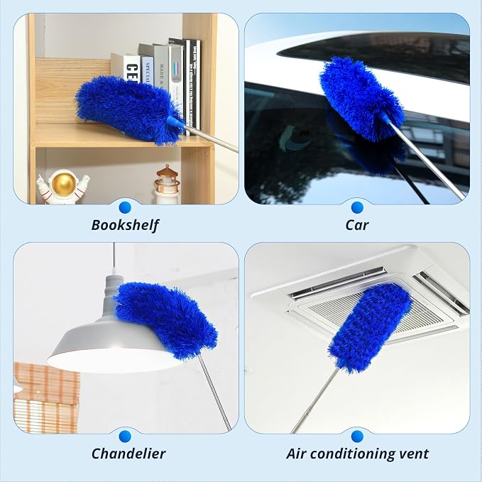 ZZ LAZYCOTTAGE Microfiber Feather Duster with Bendable Head, Dusters for Cleaning, Extendable Microfiber Duster, Long Reach Dusting Tool for High Ceilings, Ceiling Fans, Blinds, Cobweb