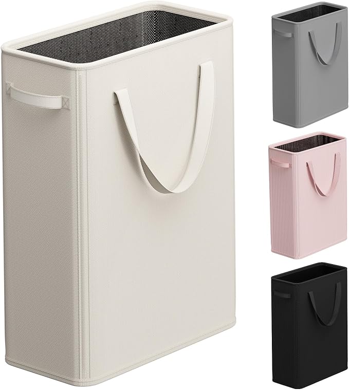 Optish 50L Slim Laundry Hamper, Baby Hamper for Nursery with Handles, Narrow Laundry Basket for Dorm, Bedroom, Living Room, Collapsible Laundry Basket, White