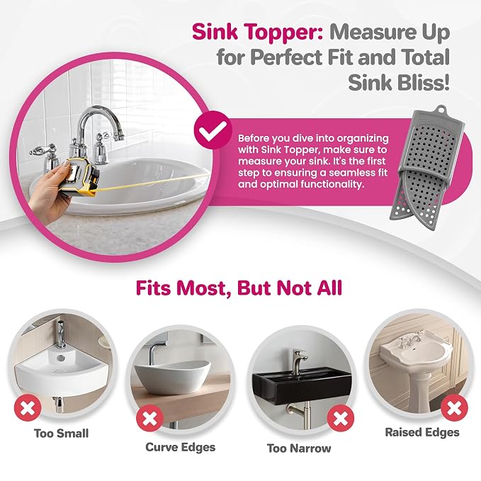 Sink Topper Bathroom Sink Cover for Counter Space, Standard Silver | Holds up to 7 lb on a steel frame; fits over basins to 19 in; 480°F silicone, hot tools; foldable makeup mat; RV, camper