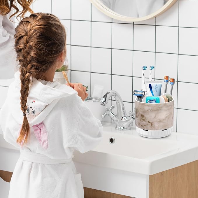 GFWARE Marble Toothbrush Holders - 360° Rotating Detachable 6 Slots Kids Electric Toothbrush and Toothpaste Holde for Bathroom Accessories Organization Countertop Vanity Sink Storage
