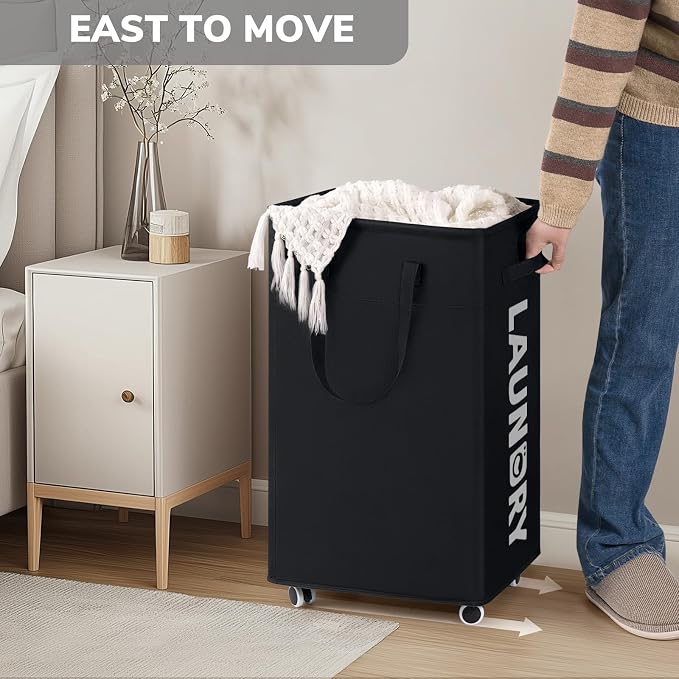 Goodpick 75L Dirty Clothes Hamper with Removable Wash Bag, Rolling Hamper | Black Laundry Hamper with Wheels, Large Laundry Basket with Handles for Dorm Laundry Room, Rolling Laundry Basket