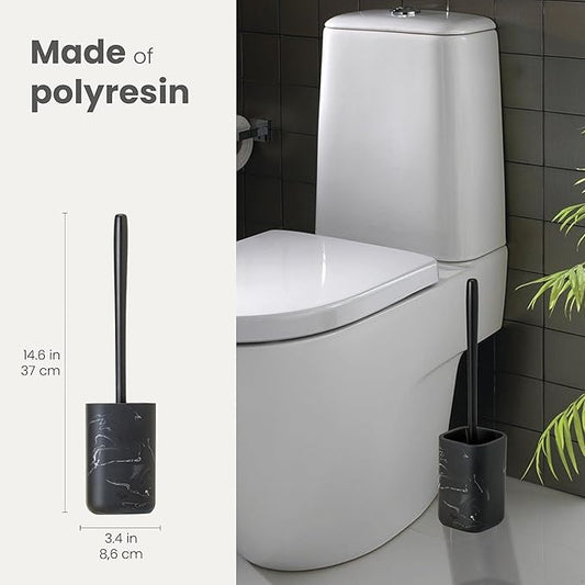 Vigar Zense Toilet Brush and Holder Set, Toilet Bowl Brush with Polyresin Stone Holder, Bathroom Sets for Bathroom Decor and Accessories, Black Marble