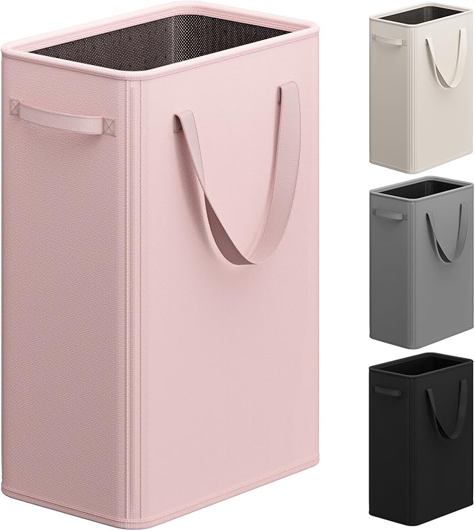 Optish 75L Pink Slim Laundry Hamper, Large Laundry Basket with Handles, Baby Hamper for Nursery, Dorm, Bedroom, Living Room, Collapsible Laundry Basket