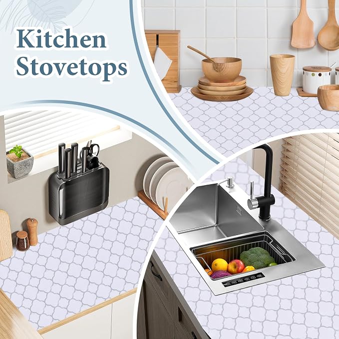 Shelf Drawer Liners for Kitchen Cabinets 23.6 in X 30 Ft Drawer Liner | Non Adhesive Thickened Refrigerator Liner Silver Quatrefoil Strong Non-Slip Paper for Tool Box with Knife and Tape Measure