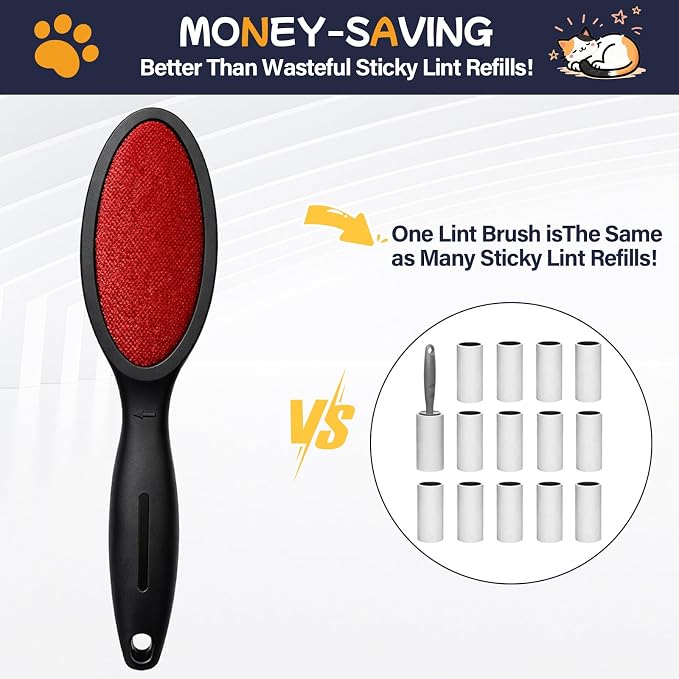 1 Pack Magic Lint Remover Brush for Pet Hair, Reusable 2-Sided Lint Brush for Clothes, Bedding, Carpet & Furniture, No Sticky Lint Roller Refills Needed