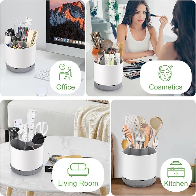 GFWARE Toothbrush Holders for Bathrooms - White Rotating Kids Electric Toothbrush and Toothpaste Holder, Detachable 6 Slots Tooth Brush Organizer Bathroom Countertop Storage