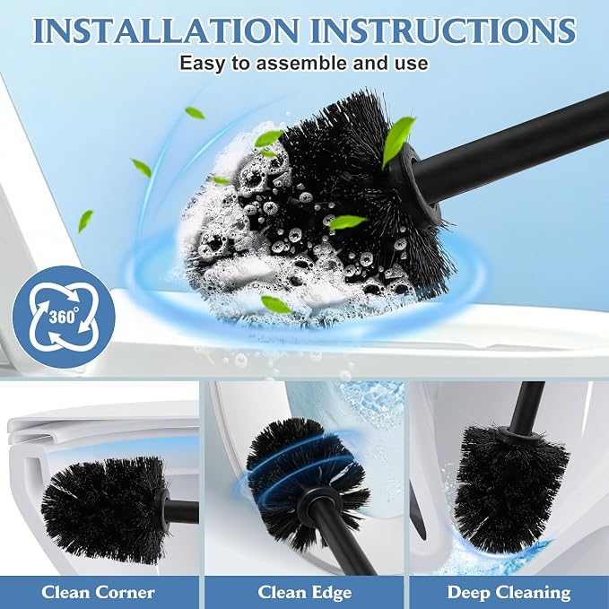 Stainless Steel Toilet Brush,Toilet Bowl Brush and Holder Set,Scratch Resistant Stainless Steel Toilet Brush with Long Handle,Toilet Cleaners with Replacement Head & Removable Inner Bowl,Space Saving
