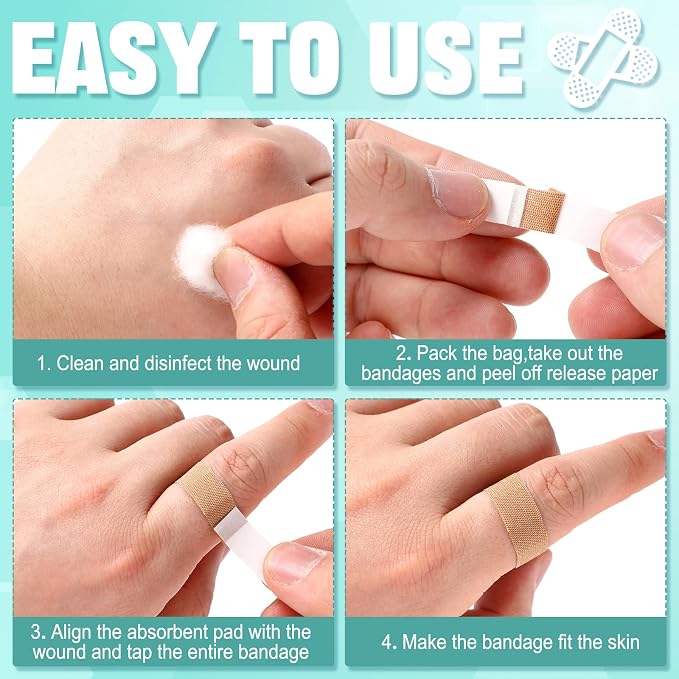 Weewooday 300 Pcs Small Bandage Bulk Nose Bandage Fabric Adhesive Bandages Flexible Breathable Bandages Fabric Bandages for Small Wound Protection Care(0.34 x 1.6 Inch)