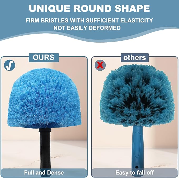 2 Pack Cobweb Duster Head Brush-Twist-On Spider Web Brush for Outdoor & Indoor Web Cleaning // Fits Standard Acme Threaded Poles // Cobweb Duster Brush Head Only-Blue