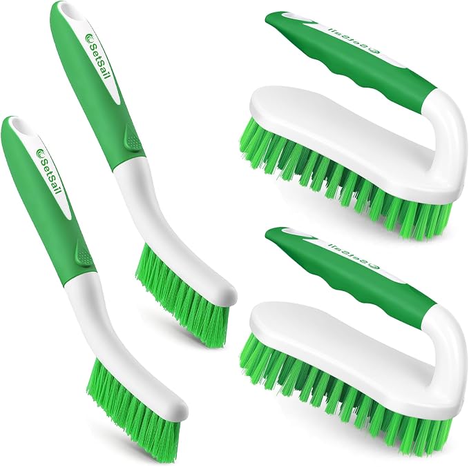 SetSail Scrub Brush, Heavy-Duty Scrub Brushes for Cleaning, Green 4 Pack | Heavy-Duty Scrub Brushes for Cleaning Shower, Bathroom, Carpet, Kitchen and Bathtub Scrubber - 4 Pack