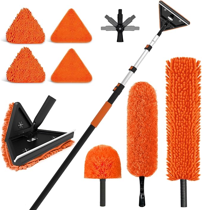 SISUPASSIE 20FT Duster Cleaner Kit, Dusters for Cleaning with Extension Pole, Baseboard & Wall and Window Cleaner Mop for Fan Blades, High Ceiling and Cobweb