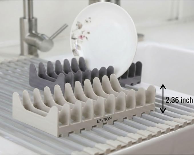 Small Aluminum Roll Up Dish Drying Rack with Removable Dish Holder (9" × 13") for Camping, RV, Camper, Boat & Narrow Sinks, Rust-Proof Square Bar, Beige