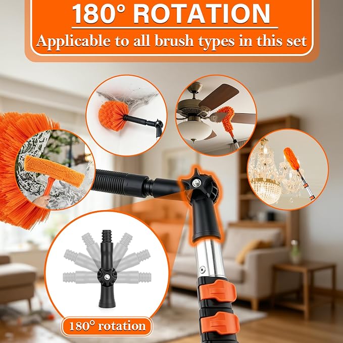 26FT High Ceiling Duster with Extension Pole,High Reach Duster Cleaning Kit | Ceiling Fan Cleaner Duster, Cobweb Dusters & Window Cleaning Squeegee Kit for Fan Blades, Furniture, Corner, Long Dusters