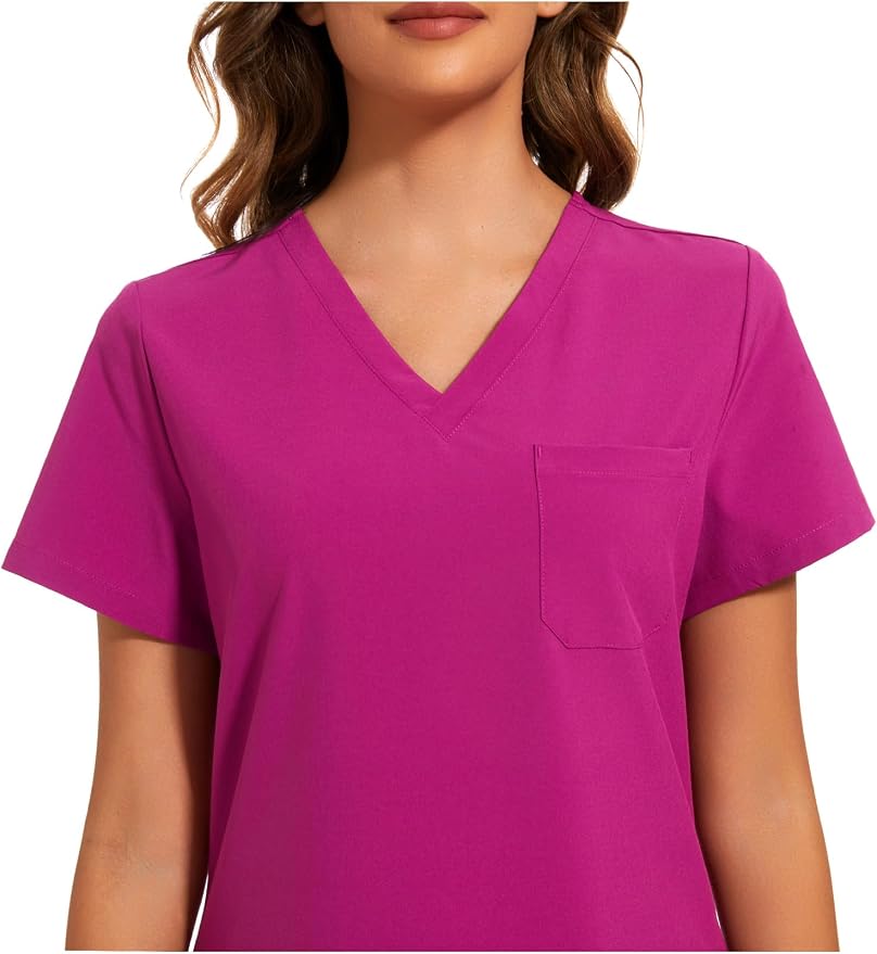 Scrubs Tops for Woman - Soft Stretch, V-Neck Tops | 3 Pockets, Side Split Design, Short Sleeve, Breathable & Lightweight Nursing Shirt, Easy-Care Fabric for All-Day Comfort
