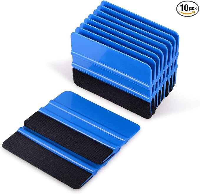 EHDIS 10pcs Vinyl Squeegee 4 Inch Car Vinyl Scraper Decal Applicator Window Tint Wallpaper Smoothing Tool with Black Fabric Felt Edge-Blue