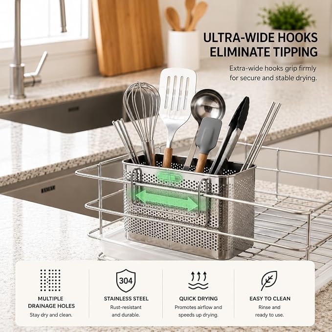 HOME&I SUS 304 Silverware Basket for Dish Rack, Hanging Utensil Holder