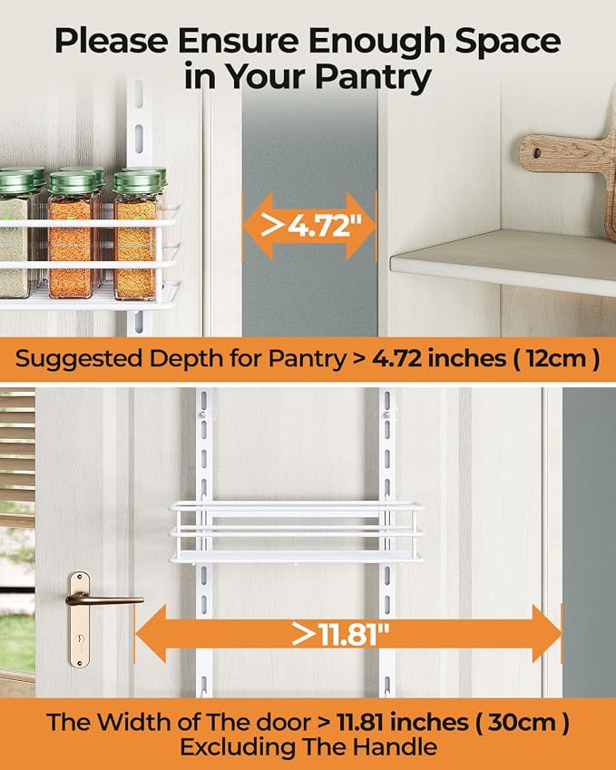 5-Tier Narrow Pantry Door Organizer,Over the Door Pantry Organizer,White | Height Adjustable Heavy Duty Hanging Metal Basket,Back of Door Organizers and Storage for Home,Kitchen,Laundry,Bathroom