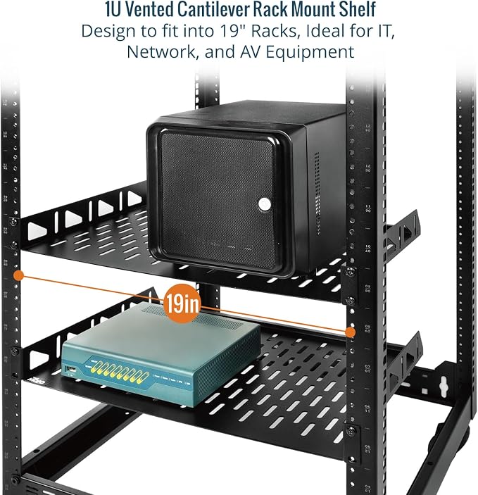 Tecmojo 1U Rack Shelf,19 inch Rack Shelf 10 inch Depth,Rack Mount Shelf with Anti-Slip Stops,Server Rack Shelf and Network Shelf for 19 in Equipments, 55lbs Capacity of Vented 1U Shelf,No Lip(2 Pack)