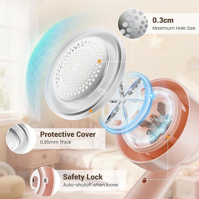 DBC Fabric Shaver & Lint Remover for Clothes, Sweaters & Furniture | 6-Leaf Blade, 3 Speeds, 2H Runtime, Portable Design Perfect for Travel, Includes 2 Extra Blades, Pink